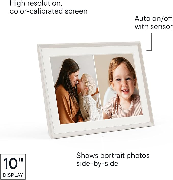 Aura 10" HD WiFi Digital Picture Frame – Free Unlimited Cloud Storage – Send Photos from Phone – No Subscription – Auto On/Off – Gift for Parents & Grandparents (Cool White Mat, 10")