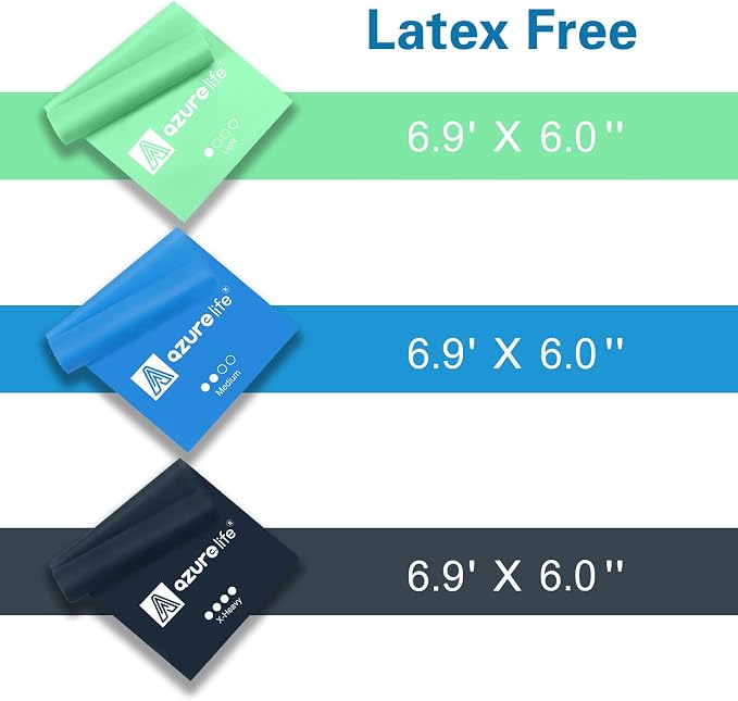 A AZURELIFE Resistance Bands,Professional Long Non-Latex Elastic Stretch Bands,Exercise Bands for Physical Therapy, Yoga, Pilates, Rehab, at-Home or The Gym Workouts, Strength Training