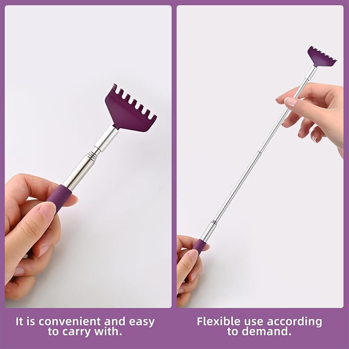 Kuvvfe 2 Pack Portable Extendable Back Scratcher, Stainless Steel Telescoping Back Scratcher with Beautiful Present Packaging(Purple)
