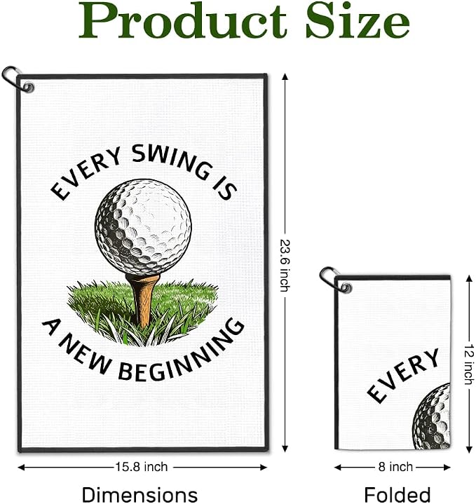 Every Swing is A New Beginning Golf Towel with Clip, Funny Golf Bag Accessories for Men, Golfing Accessories for Women, Christmas Birthday Gifts for Golfer, Golfing Gifts for Sport Lover Friend