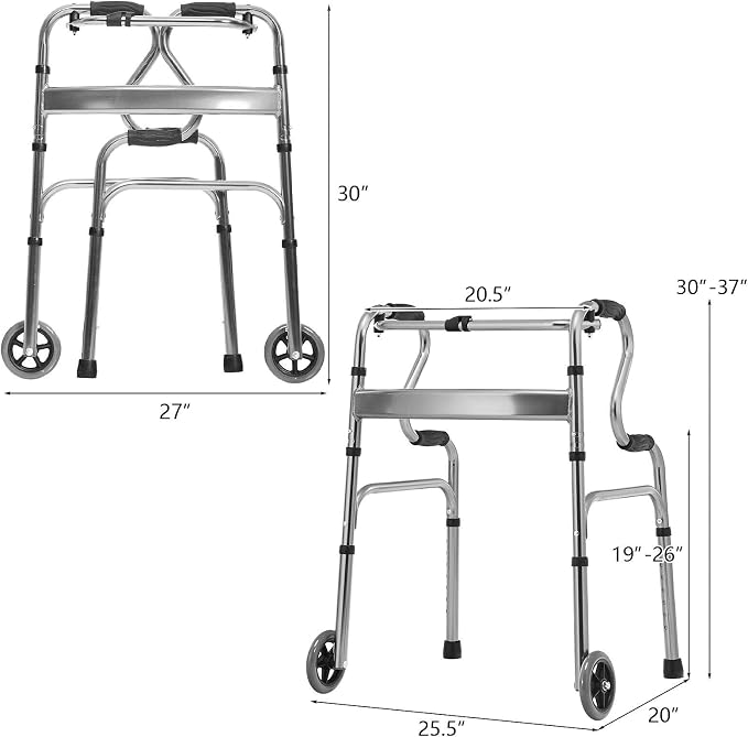 Goplus 3-in-1 Stand-Assist Folding Walker with 5" Wheels, Heavy Duty Walking Mobility Aid Supports up to 220lbs, Can be Used as Toilet Safety Rail, Narrow Drive Walkers for Seniors Elderly Adult