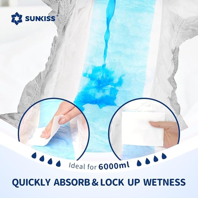 SUNKISS Masterpiece Adult Diapers with Tabs, Unisex Disposable Incontinence Briefs for Women and Men, Odor Control, Grey, S/M, 40 Count