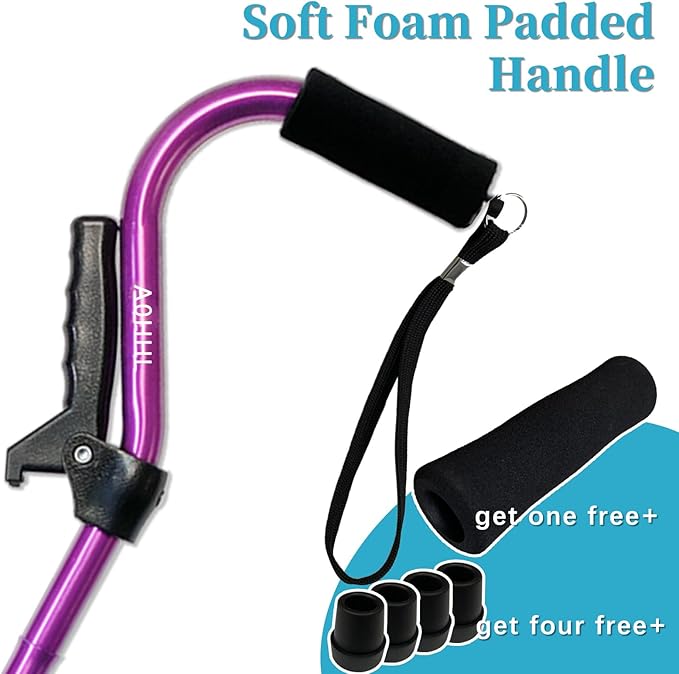 AOHHL Quad Walking Cane Foldable Adjustable Portable Stick Men & Women and Seniors - Lightweight & Sturdy with 4-Pronged Base for Extra Stability Balance,Self Standing Gifts for mom Dad