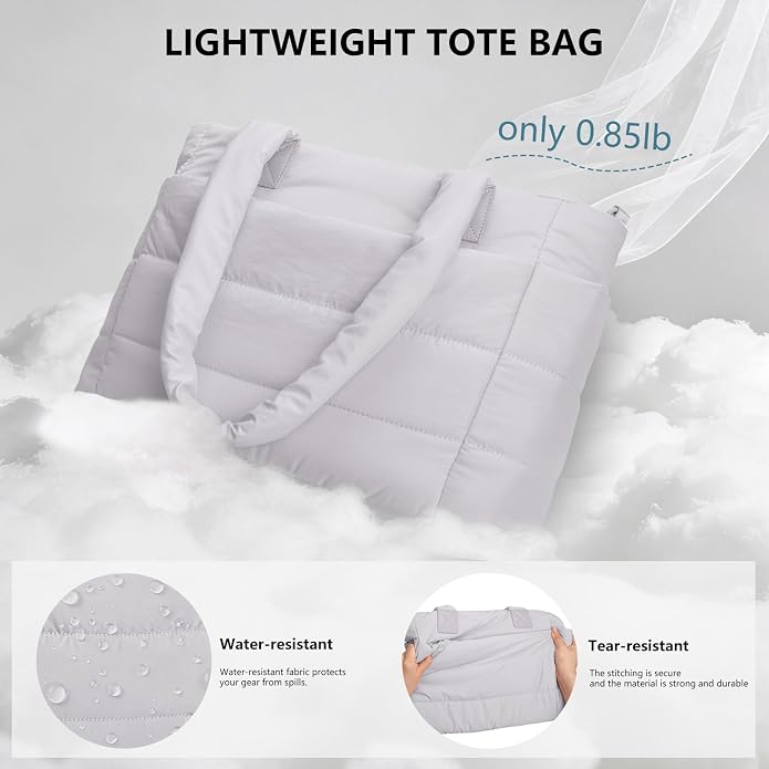 Puffer Tote Bag for Women Quilted Nurse Bag Lightweight Work Bag for Teacher Travel Handbag with Multiple Pockets