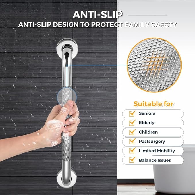 Grab Bars for Shower, 2 Pack 32-Inch Anti Slip Shower Handles for Elderly, Safety Shower Grab Bar, Stainless Steel Handicap Grab Bars for Bathroom (Polished Nickel 1" Diameter)