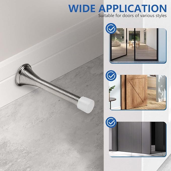 KISEER 24 Pack Spring Door Stops 3 1/4 Inch Flexible Heavy Duty Spring Door Stopper with RustProof Screw Rubber Bumper Tips (Satin Nickel)