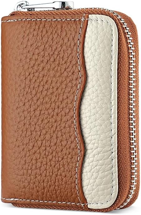 Linno RFID 20 Slots Credit Card Holder Genuine Leather Small Wallet for Women or Men with Zipper