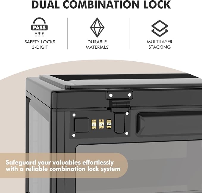 Extra Large Lock Box for Medication Safe, Medicine Lockable Storage Box with Code, Phone Lock Boxes for Video Games, Box with Combination Lock for Snacks/Food, Locking Cabinet for Home/Office (Black)