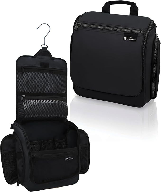 D&D Wanderlust D&D Hanging Travel Toiletry Bag for Men and Women – Cosmetics, Makeup and Toiletries Organizer Kit with 10 Compartments
