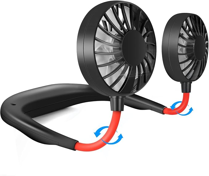 JUANANIUG Portable Neck Fan Rechargeable Personal HandFree Fan Mini USB Wearable Neckband Sport Fan 3 Speed Adjustable 360 Degrees Rotation Perfect for Working Traveling Office Reading (Red Black)