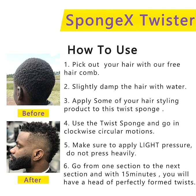 2Pcs Yellow Curl Sponge Set for Men & Women - Small Holes Design, Two-Sided for Natural and Black Hair Styles, Twist Sponge Brushes