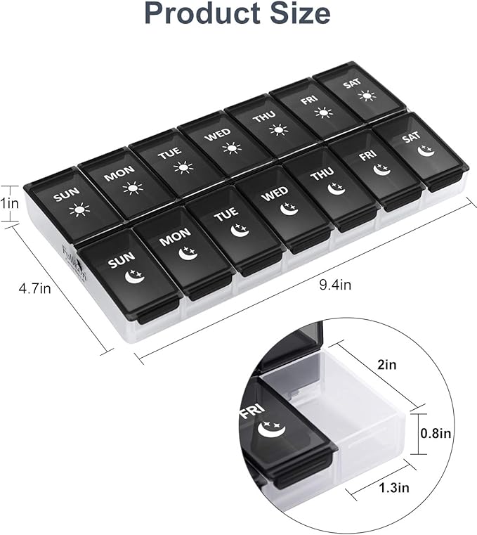 XL Weekly Pill Organizer 2 Times a Day, Fullicon Extra Large Daily Pill Cases Oversized AM PM Pill Box Twice a Day for Vitamin/Fish Oil/Pills/Supplements