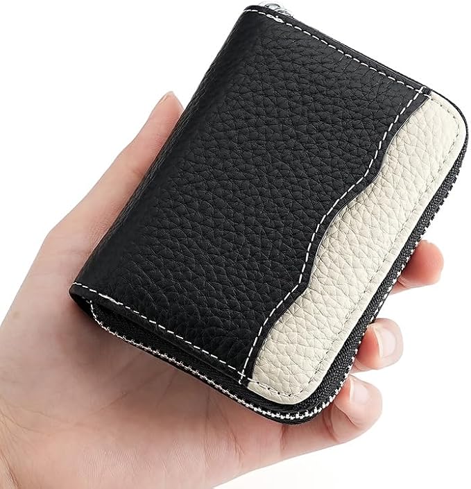Linno RFID 20 Slots Credit Card Holder Genuine Leather Small Wallet for Women or Men with Zipper