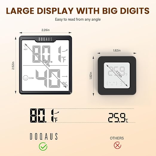 DOQAUS 3 Pieces Digital Hygrometer Indoor Thermometer Humidity Meter, Black | Accurate Temperature and Humidity Monitor for House, Baby Room, Greenhouse, Incubator - Battery Included
