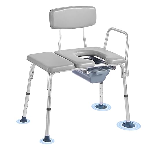 VEVOR Bedside Commode Chair, 500 lbs Load Capacity, 4-in-1 Portable Toilet and Raised Toilet Seat with Detachable 5L Bucket, Padded Seat and Backrest, Adjustable Height Adult Potty Chair for Seniors