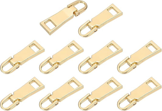 uxcell 10pcs Zipper Pull, 1.5 Inch Zinc Alloy Zip Puller Zipper Pull Replacement Sewing Zippers Tapes for Luggage Clothing Jackets Backpacks Boots, Gold