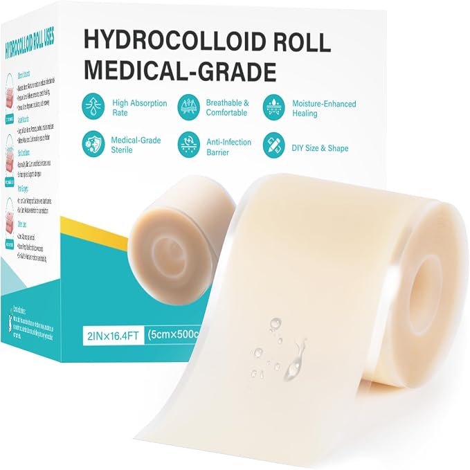 Hydrocolloid Wound Care Roll, Waterproof 2in x 16.5ft, Extra Large Cut-to-Size Self-Adhesive Bandages for Blister, Scar, Pimple, First Aid Essential