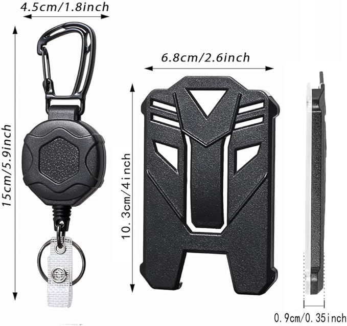 Badge Holder Retractable Clip Heavy Duty Carabiner Badge Reel Keychain with Lanyard ID Cards Holder Cool Tactical ID Holder