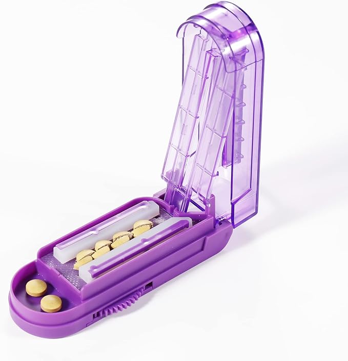 Pill Cutter Splitter for Small and Tiny Pills, Adjustable Pill Cutters for Small Tablets, Accurately Cuts Multiple Pills at Once (Sharp Blade with Safety Guard,Non-Slip Silicone Edge)