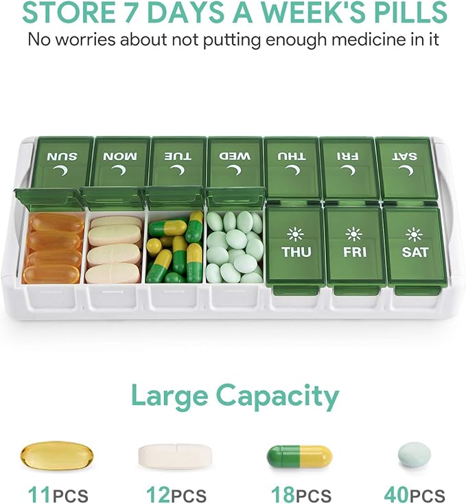 TookMag Weekly Medicine Pill Organizer 2 Times a Day, Easy Fill AM PM Pill Box, Large Capacity Quick-Refill 7 Day Pill Cases for Pills/Vitamin/Fish Oil/Supplements (Patent Registered)