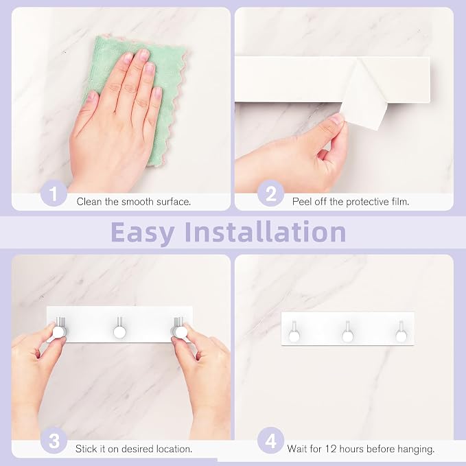 VIS'V Key Holder Wall Mount, Small Adhesive Key Hanger with 3 Hooks, White | Metal Material, No Drilling, Extra Adhesive Strip, Suitable for Entryway, Hallway, Doorway, Kitchen, Garage, Camper