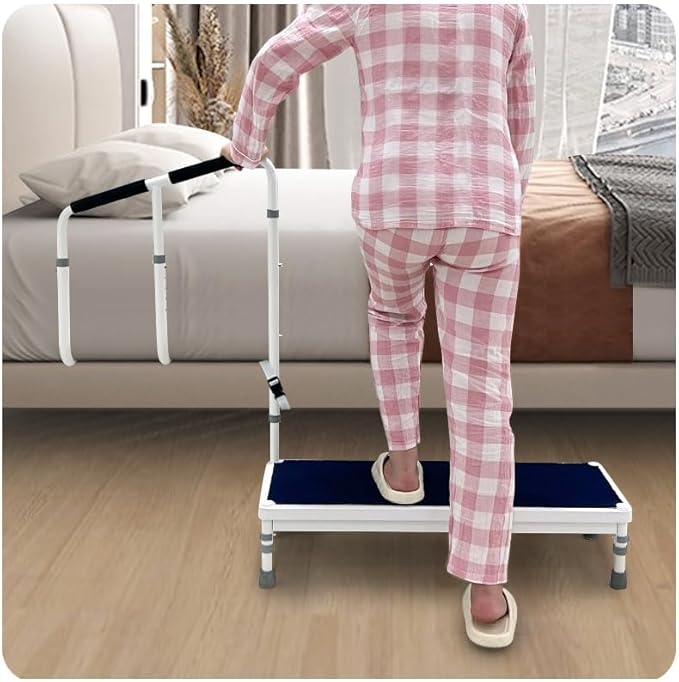 Bedside Steps for High Beds Step Stool with Handle for Elderly Bed Guard Rails for Adults Fall Prevention Devices Bed Cane Assist Bar Handrails Seniors Wide Platform Footstool (31.6"- Stool)