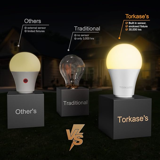 Outdoor Sensor Light Bulbs, E26 Dusk to Dawn Activated Security | Auto On/Off, Energy-Efficient, for Indoor Outdoor Lighting, Front Door Garage Basement Storage Closet, 120V, 3000K 2Pack