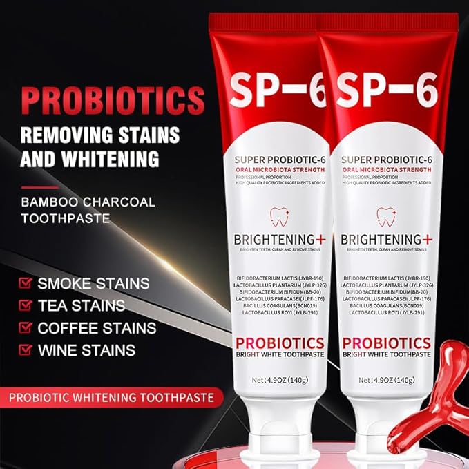 SP-6 Probiotic Toothpaste 2Pcs - Teeth Whitening, Fresh Breath, Plaque Removal & Gum Care, Enamel Safe Formula with Natural Ingredients for Sensitive Teeth, Refreshing Cool Mint Flavor
