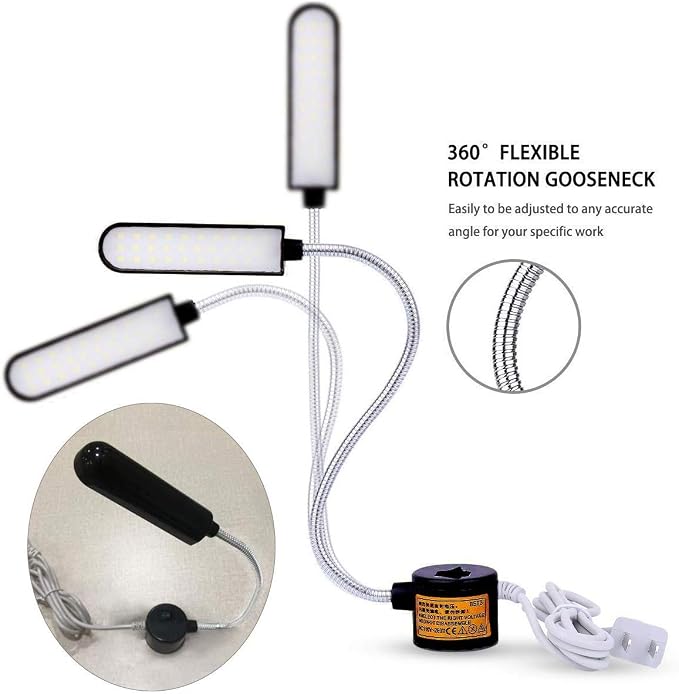 Sewing Machine Light LED Lighting (30LEDs) 6 Watt Multifunctional Flexible Gooseneck Arm Work Lamp with Magnetic Mounting Base for Workbench Lathe Drill Press 2 Pack