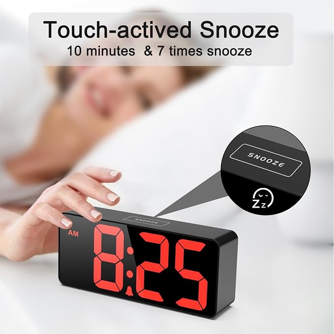 Welgo 7.5 Inches Oversized Digital Alarm Clock for Visually Impaired | 0-100% dimmer, large easy-read numbers, adjustable volume, USB charging port, snooze, outlet-powered for bedroom