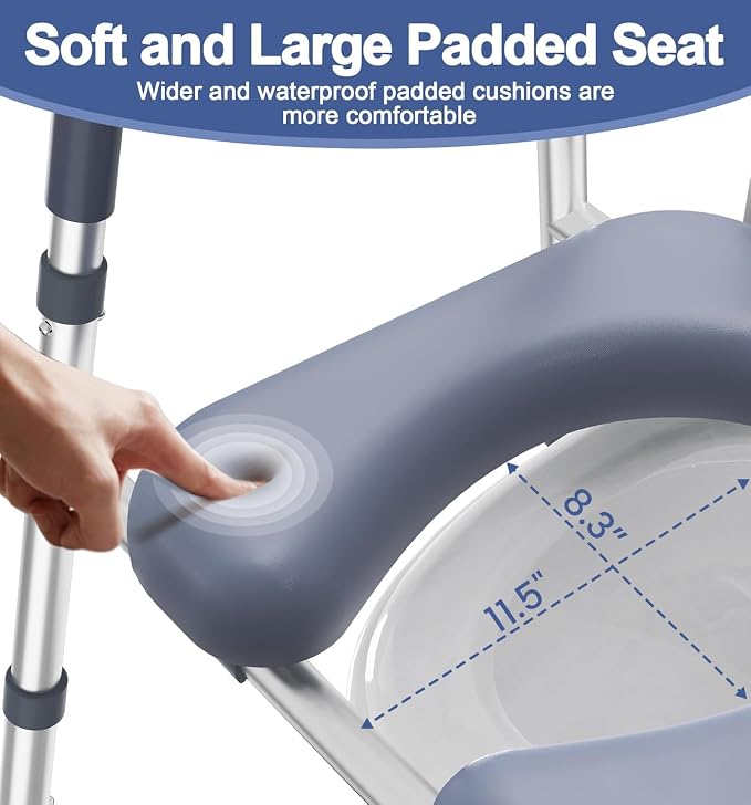 HOMLAND Toilet Seat Risers for Seniors, Raised Toilet Seat with Handles | Elevated Toilet Seat with Padded Seat, Adjustable Heigth & Width, suitable for Elderly, Handicap, Fit Most Toilet, Blue