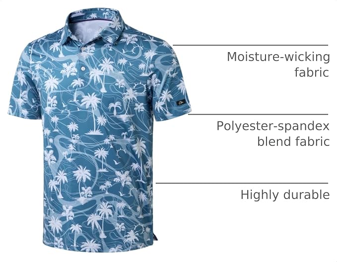 Obla Mens Golf Polo Shirts Short Sleeve Dry Fit Performance Moisture Wicking Casual Print Collared Golf Shirts for Men