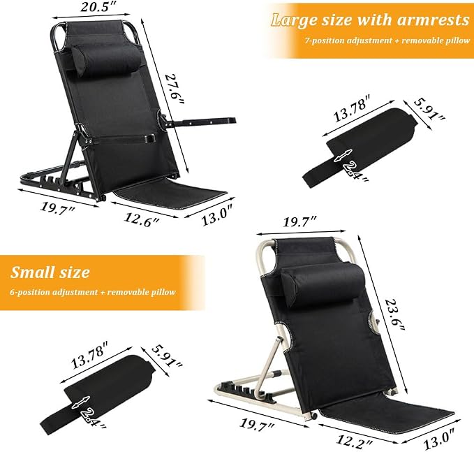 Adjustable Bed Backrest Support, 19.7"x23.6" Foldable Sit-up Back Rest, Portable Elder Disability Nursing Backrest for Bed Change Angle of Backrest for Elderly Patients Back Neck Lumbar, Black