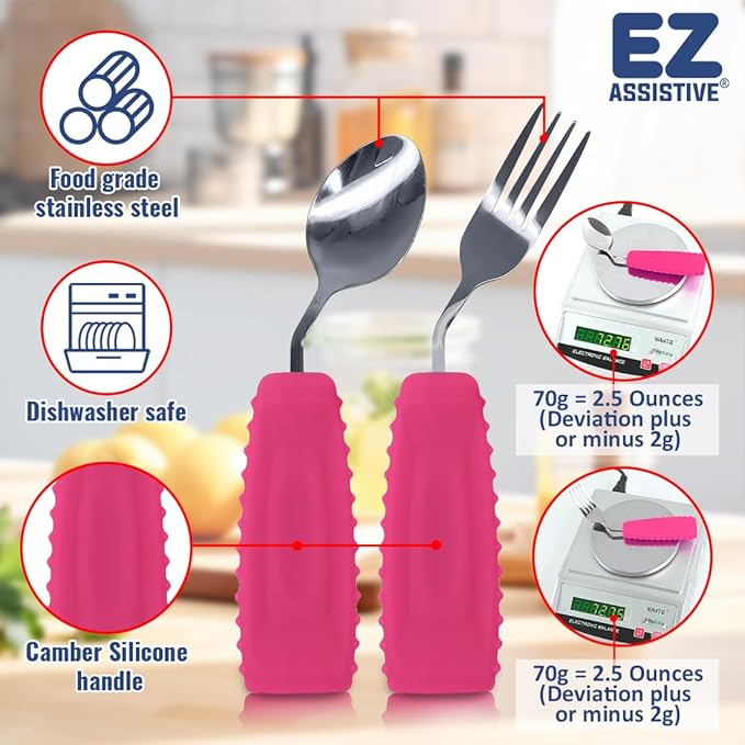 Adaptive Weighted Utensils Set – Spoon and Fork for Hand Tremors, Parkinson’s, Elderly, and Arthritis – Adaptive Eating Utensils for Weak Grip and Limited Mobility