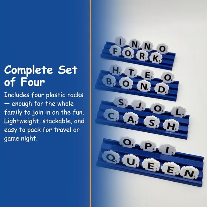Tile Racks for Word Strategy Game, Set of 4 Plastic Stand Holders for Word Puzzle Tiles