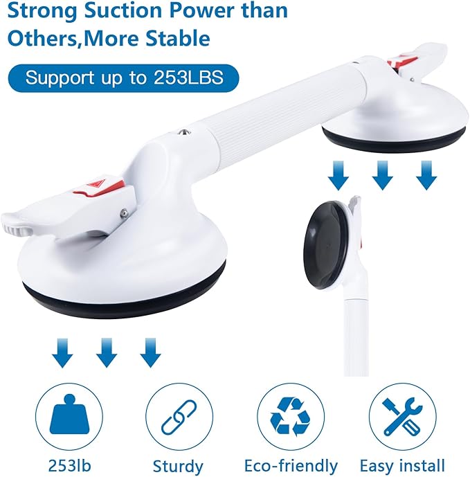 15inch Upgrade Suction Shower Grab Bar, Portable Shower Handle Bar Suction Grip Bar Bathtub Handle with Strong Hold Suction Cup Fitting and Rapid Release for Bathroom(Max Capacity :300lb