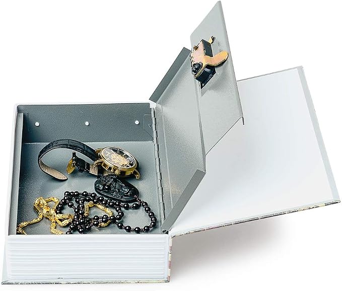 Small Sized Diversion Book Safe Storage Box, Dictionary Secret Hidden Box With Security Combination Lock/Key (Key, Bible)