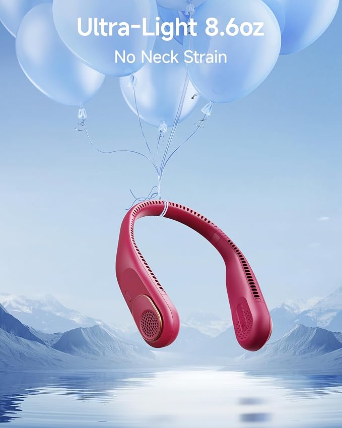 SWEETFULL Portable Neck Fan: 5200mAh Bladeless Personal Fan | 4 Speeds, 20H Max Runtime, No Hair Twist Quiet Wearable Fan for Travel | Birthday Gifts for Men Women Mom Dad