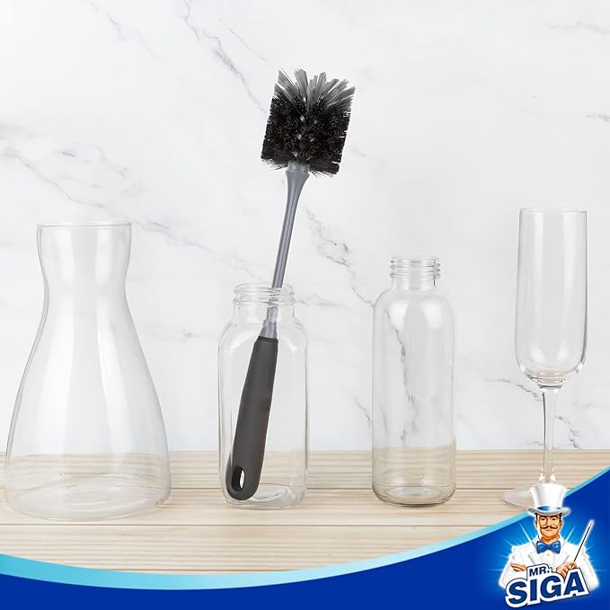 MR.SIGA Long Handle Bottle Brush, Non-Scratch Water Bottle Brush Cleaner | 2 pack bottle brushes for cleaning, drinking glasses brush with non slip handle, 5.8 cm(2.3 inch) wide brush head