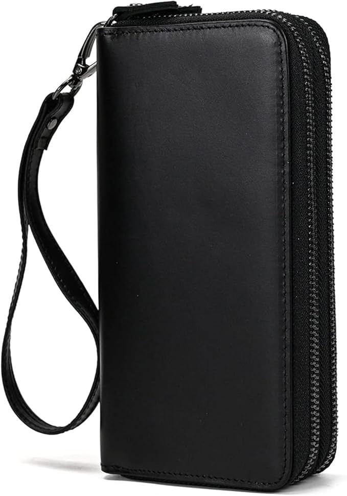 Genuine Leather Long Wallet for Men, Large Capacity Purse Clutch Bag Handbag Checkbook Cash Credit Cards Phone Holder | Large Capacity