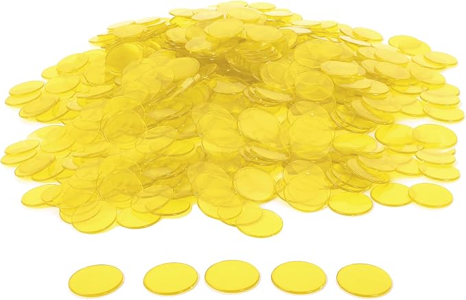 GSE Games & Sports Expert Yellow Bingo Chips, 500 Pieces 3/4-Inch High-Contrast Transparent Counting Chips for Bingo Games, Parties