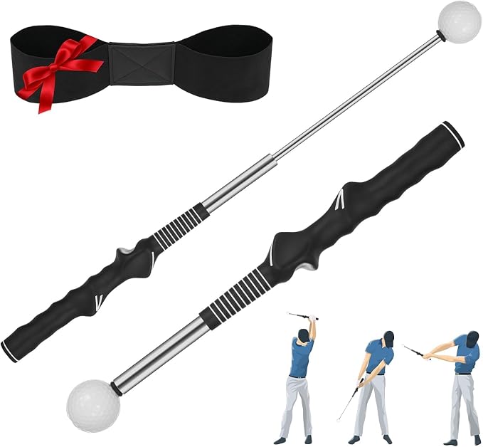 5-in-1 Retractable Golf Swing Trainer, Training Aid with Grip Trainer, Grip Correction for Beginners & Tempo Training for Advanced, Click Feedback, Right/Left-Handed