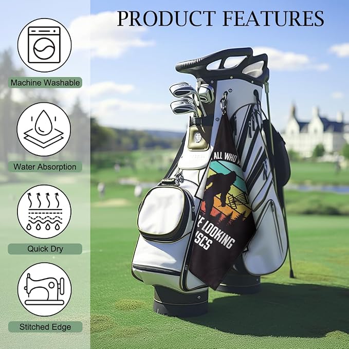 DYJYBMY Not All Who Wander are Lost Some are Looking for Discs Printed Golf Towel with Clip, Funny Cryptids Disc Golf Towel for Men, Father's Day Sports Gifts for Disc Golfer Men Dad Husband Golfer
