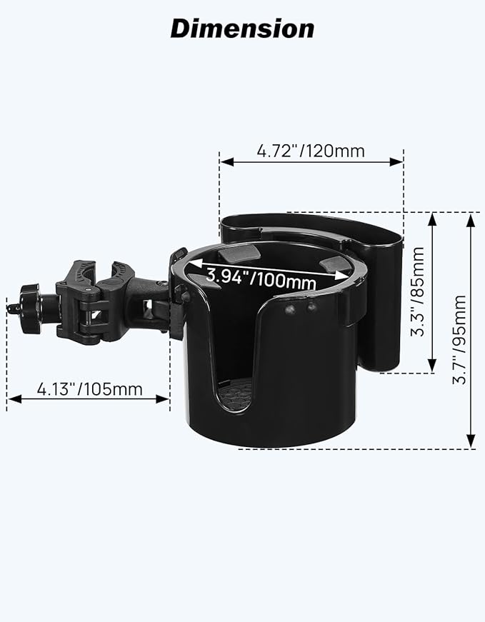 JOYTUTUS Wheelchair Cup Holder, 2-in-1 Walker Cup Holder with 4.72'' Small Storage Box, Drink Holder for Bottle with Handle, Fit for Wheelchair, Walker, Rollator, Stroller, Camper, Golf cart (Small)