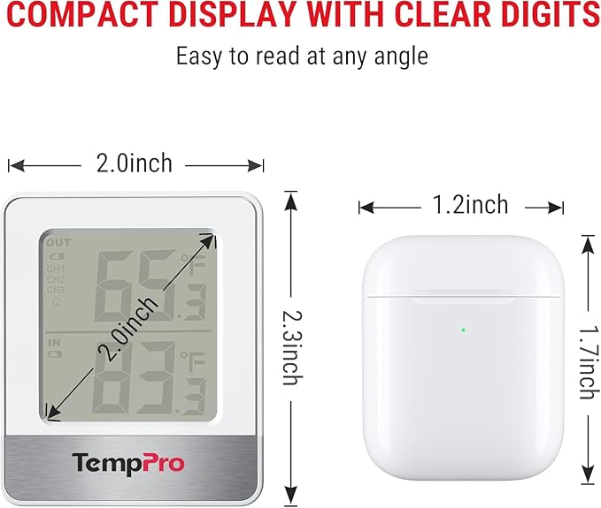 TempPro Indoor Outdoor Thermometer Wireless 500FT, Outside Greenhouse Thermometer with Temperature Sensor, Temperature Monitor for Patio Reptile House Home Baby Room (Previously ThermoPro) | Outside Greenhouse Thermometer with Temperature Sensor, Tempe...