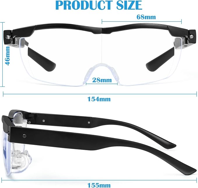 Magnifying Glasses with Light, 200% Magnification, USB Rechargeable | Lighted Magnifying Glass with Anti Blue Light, Hands Free, Head Magnifier Eyeglasses for Close Work, Hobbies, Reading, Craft
