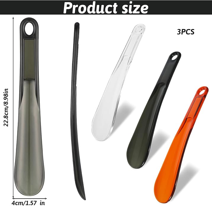 ElevateTech Shoe Horn Long Handled 9 In Plastic Shoe Horns With Hang Hole Travel Shoes Helper Lightweight Shoes Spoon for Home Men Women Seniors Accessories 3 Colors 3Pcs