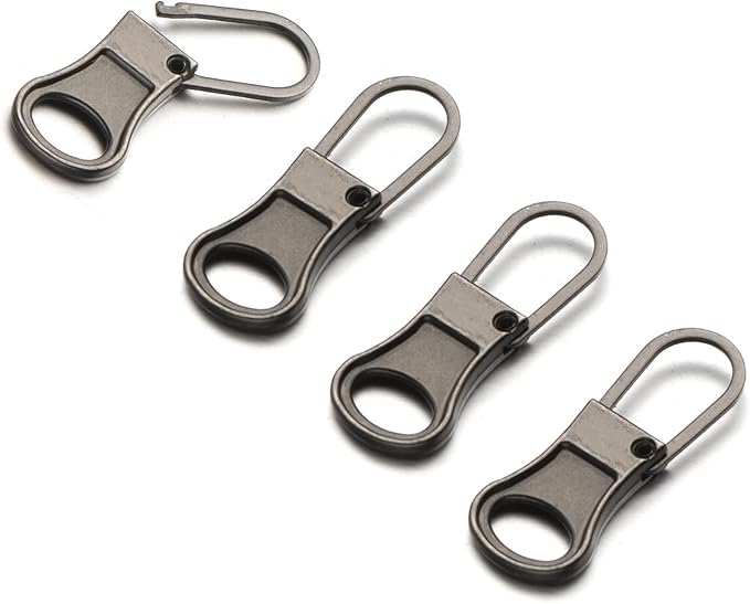 Mizeer Small Zipper Pulls for Clothing, Perfect for Small Hole Zippers, Detachable Zipper Pull Tab Replacement for Clothing Jackets Boots Purse 4PCS Gunblack