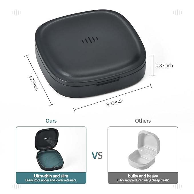 Retainer Case Slim Aligner Case with Vent Holes Removable Inner Tray Silicone for Easy Cleaning (1Pack Black Green)