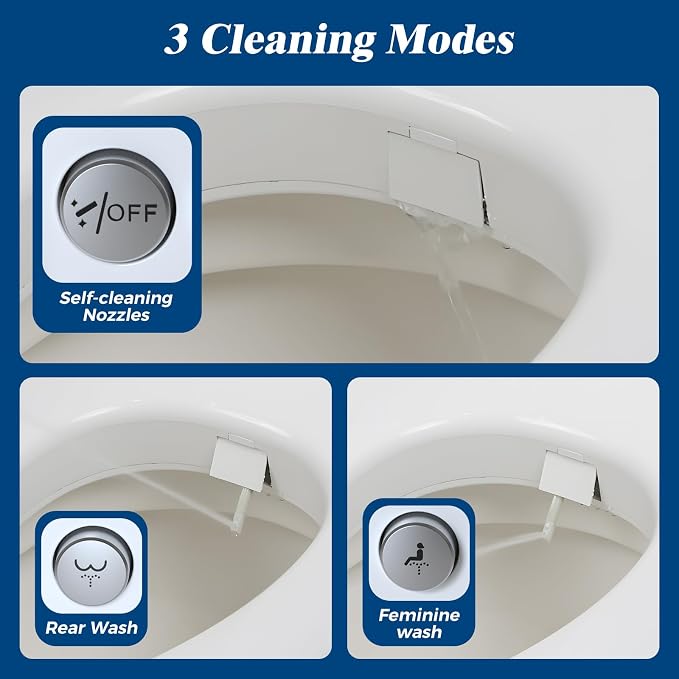 Clirass Raised Toilet Seat with Bidet Attachment,Elongated - Non-Electric Bidet with Dual Nozzles - Elevated Toilet Risers for Seniors & Limited Mobility - Easy Install & Clean